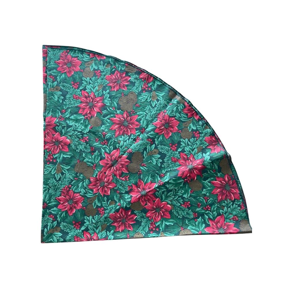 Poinsettia and Holly Berry Christmas Round Table Cloth 68 In Diameter
